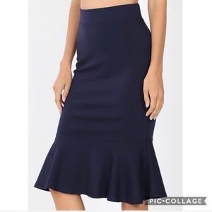 Navy Peplum Pencil Skirt, S